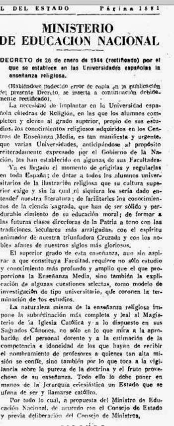 BOE religion universidad 1944