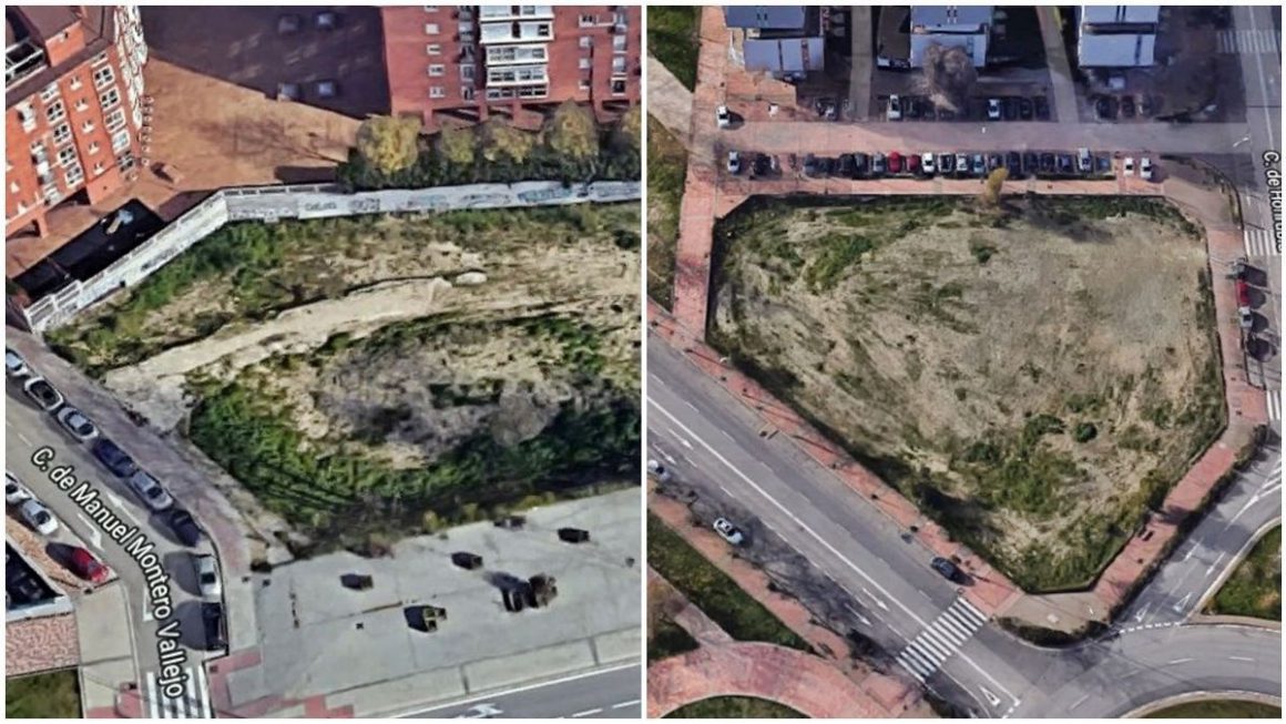 Parcelas que serán cedidas a la Iglesia en Usera (izquierda) y Vallecas (derecha).