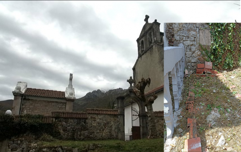 Cementerio de San Esteban de El Condao (Laviana) / En el recuadro la fosa común dentro del cementerio