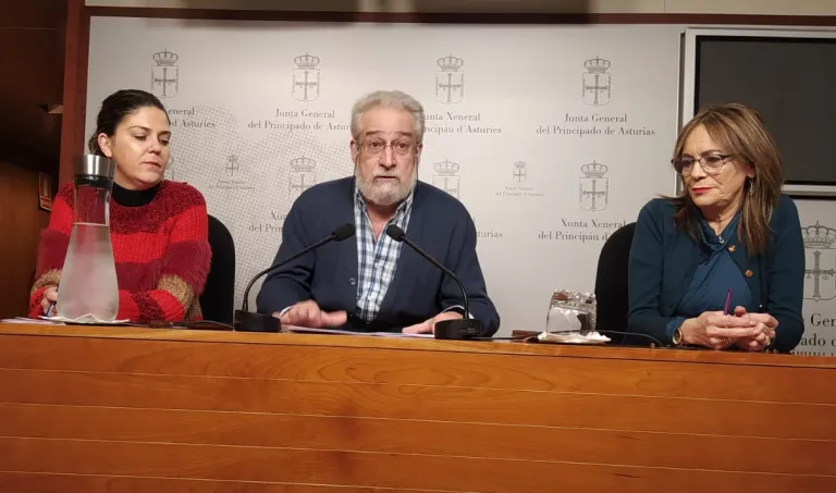 Lidia Fernández (PSOE), José María Rosell (Grupo Inmatriculaciones Asturias) y Ángela Vallina (IU)