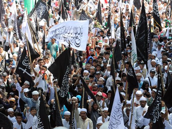 Manifestación 'proyihad' en Yakarta, Indonesia, en 2018. (EFE/Bagus Indahono)