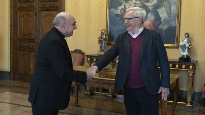 Mons. Enrique Benavent, arzobispo de Valencia, con Joan Ribó, alcalde de la ciudad