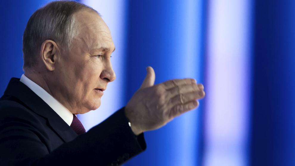 El presidente ruso, Vladimir Putin, el pasado 21 de febrero durante su discurso sobre el estado de la nación.AP / Lapresse
