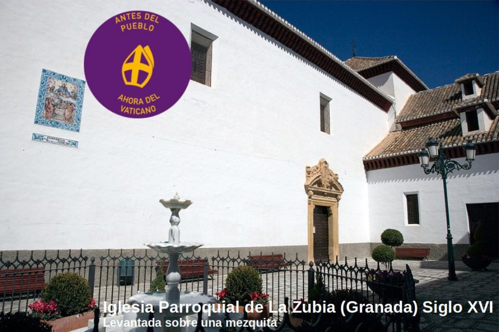 Fotografía de la iglesia de La Asunción en La Zubia - Granada etiquetada para la campaña de Recuperando: Antes del pueblo, ahora del Vaticano.