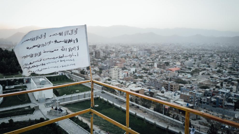 Bandera talibán en Kabul, Afganistán.ZUMA vía Europa Press