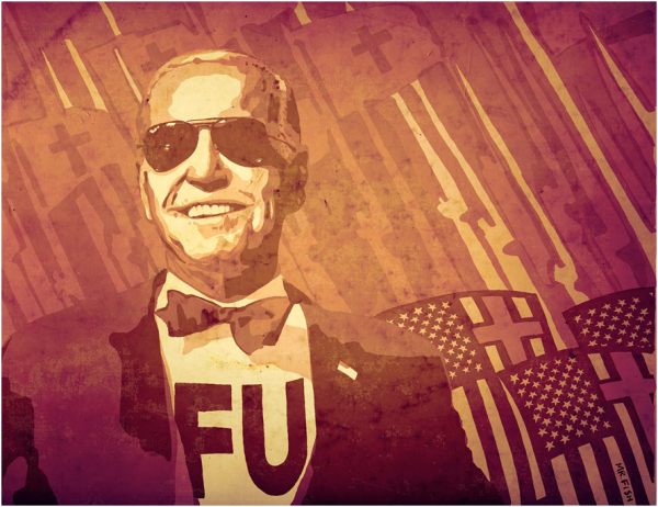 Fuentes: Fuente: The Chris Hedges Report / Imagen: Texto de la camiseta de Biden: Fuck you! (¡Jodeos!). Ilustración: Mr. Fish