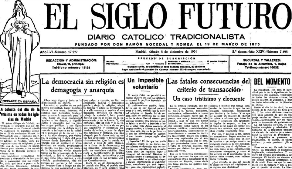 Nnúmero del 5 de diciembre de 1931 de El Siglo Futuro (*).