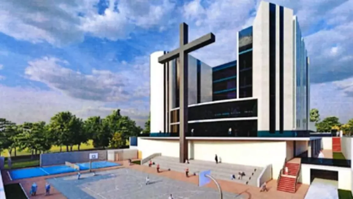 Recreación de la parte del proyecto de la Iglesia sobre la parcela de Valdebebas @HilosValdebebas