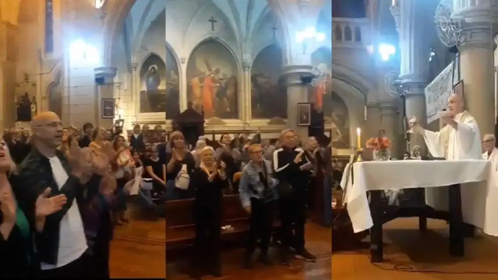 Cantos contra Milei en la iglesia Santa Cruz de San Cristóbal | Captura / X @marcelocena