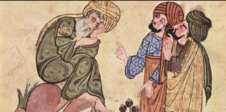 Fuentes: Kalewche [Imagen: Sócrates enseñando filosofía a dos discípulos. Créditos: Manuscrito árabe del siglo XIII, Palacio de Topkapı (Estambul), tomado de la Wikipedia]