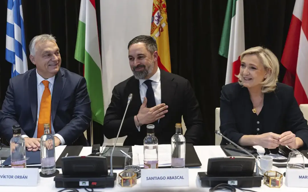 Hungarian Prime Minister Viktor Orban (left) and France’s Marine Le Pen (right) headline a Patriots for Europe gathering, hoping to shift European politics much further to the right. (EPA Images pic)