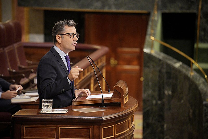 El ministro de la Presidencia, Relaciones con las Cortes y Memoria Democrática, Félix Bolaños, durante su intervención en el Congreso para presentar los presupuestos de su departamento para 2023.
