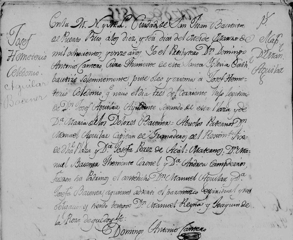 Esta Acta fue recuperada del Libro de Bautismos de 1807-1815 de la Cathedral de Ntra Señora de los Remedios de la Ciudad de San Juan Bautista de Puerto Rico