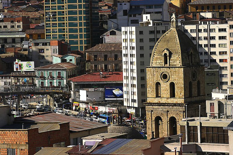 La Paz Downtown. Torre de la iglesia de San Francisco en La Paz (Bolivia)