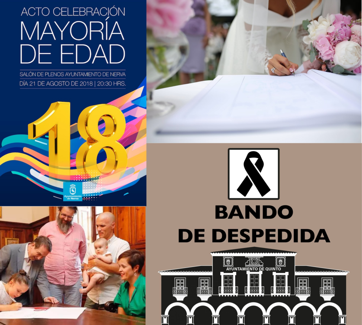 Composición con imágenes representativas de los ritos de paso celebrados en municipios españoles
