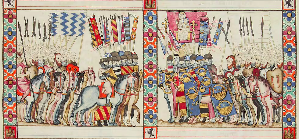 Miniatura con caballeros de órdenes militares. 'Cantigas de Santa María. Códice Rico', Cantiga 181. La obra está fechada entre 1280 y 1284.PATRIMONIO NACIONAL | REAL BIBLIOTECA DEL ESCORIAL