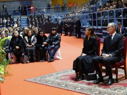 Sus Majestades los Reyes durante la celebración del oficio religioso. Misa funeral en memoria de las víctimas del accidente ferroviario de Adamuz (Córdoba), ofrecida por el Obispado de Huelva